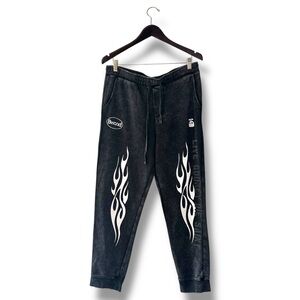 Bwood Mens Black Halo Flame Runner Sweatpants Streetwear Tribal Comfy Size Large